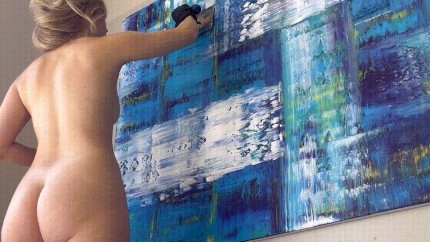 hot blonde painting naked