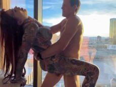 hard standing sex with tattooed goddess gif