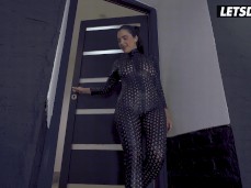 Valentina Nappi in perforated catsuit gif