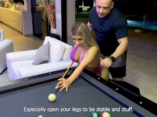 Teaching bikini babe to play billiards gif