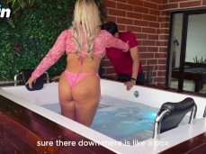 Naty Delgado in thong bikini teasing friend gif