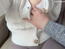 Touching tits in cardigan gif