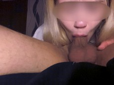 Suckling on his penis when he cums so her lips suck out semen gif