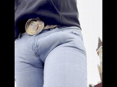 Big cowboy cock bulge in a parking lot gif