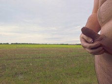 Beefy, horny Czech starts stroking outdoors to drain his big, heavy balls gif