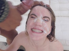 evelina darling bukkake huge streaming cum drain on face gif