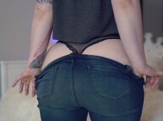 Bbw Pulling down her jeans gif
