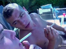 Sexy Alexander Greene and his fuck buddy smoke, stroke, and kiss 0549 9 gif