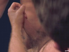 Alexander Green strokes his hot uncut cock while bottoming for Theo Ford gif