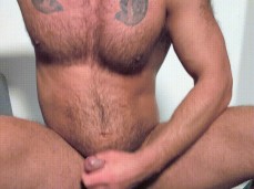 Buff, hairy, hung, uncut, horny, hot Sam Steel rides a dildo 0050-1 10 gif