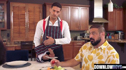 Chef Ty Roderick offers Marco Napoli a sample of hot home cooking 0944 10