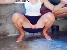Peeing panties and skirt while smoking gif