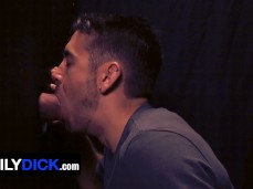 Dante Colle sucks Max Sargent's very thick, girthy cock through a gloryhole gif