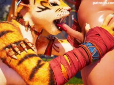 Tiger Furry girl make blowjob her human friend gif