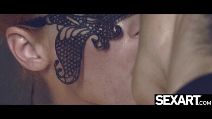 Masked lesbians kiss while making blindfolded girl moan