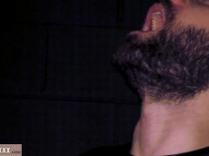 Handsome bearded top cums a lot on hairy-chested, rubber-clad bottom 1834 gif