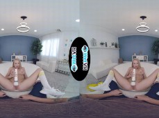 Sweet blonde schoolgirl cheerleader Madison Summers plays with vibrator gif