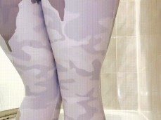 Desperate White leggings wetting gif